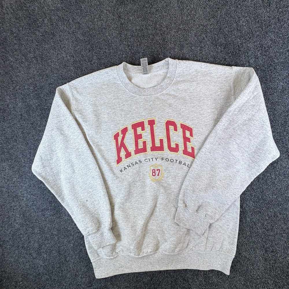 Gildan Kansas City Chiefs Travis Kelce #87 NFL Sweatshirt Womens L Heather Gray